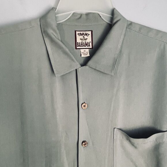 Tommy Bahama 100% Silk Shirt Men's XL Green Tropical Short Sleeve Button Up - Picture 5 of 13
